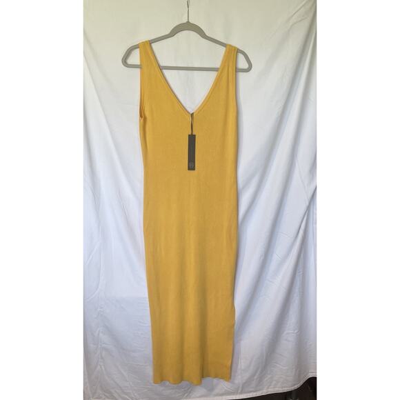 Slinky Bright Form Fitting Caution Light Dress Deep V Long Slit Feels Good Sexy - Picture 1 of 16